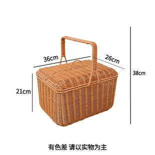 W947 小鹿复古茶色方形野餐收纳篮36 仿藤小号拜拜篮