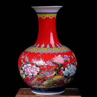 景德镇陶瓷器欧式珐琅彩落地大花瓶 插花家居客厅装饰品摆件大号