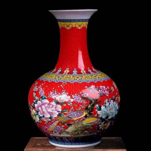 景德镇陶瓷器欧式珐琅彩落地大花瓶 插花家居客厅装饰品摆件大号