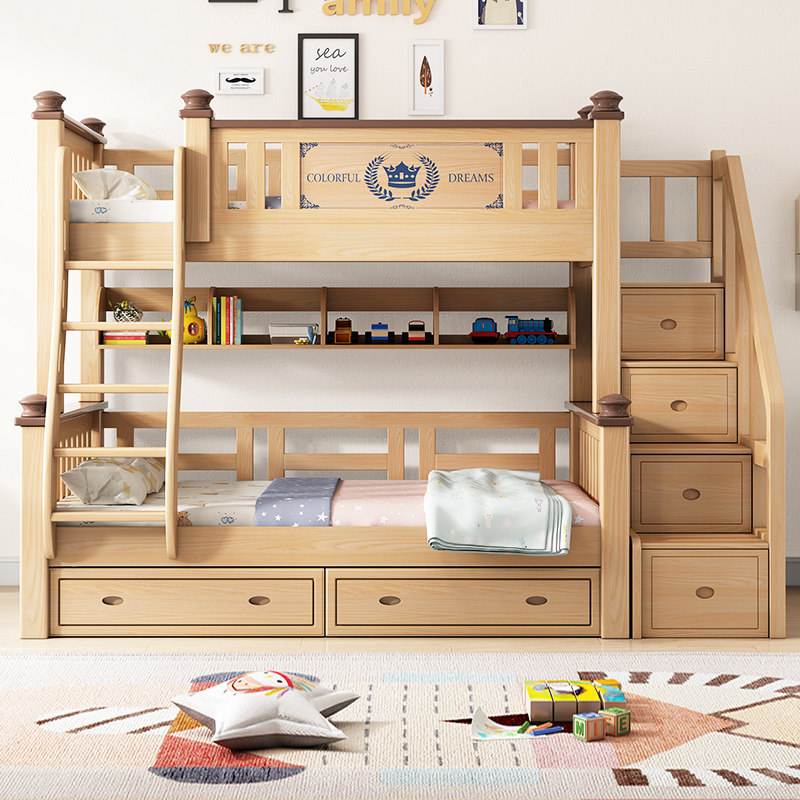 全实木上下床双层床榉木儿童高低床双人美式两层子母床上下铺木床,住宅家具,高低/子母床,淘宝优惠券,粉丝福利购,淘宝优惠卷