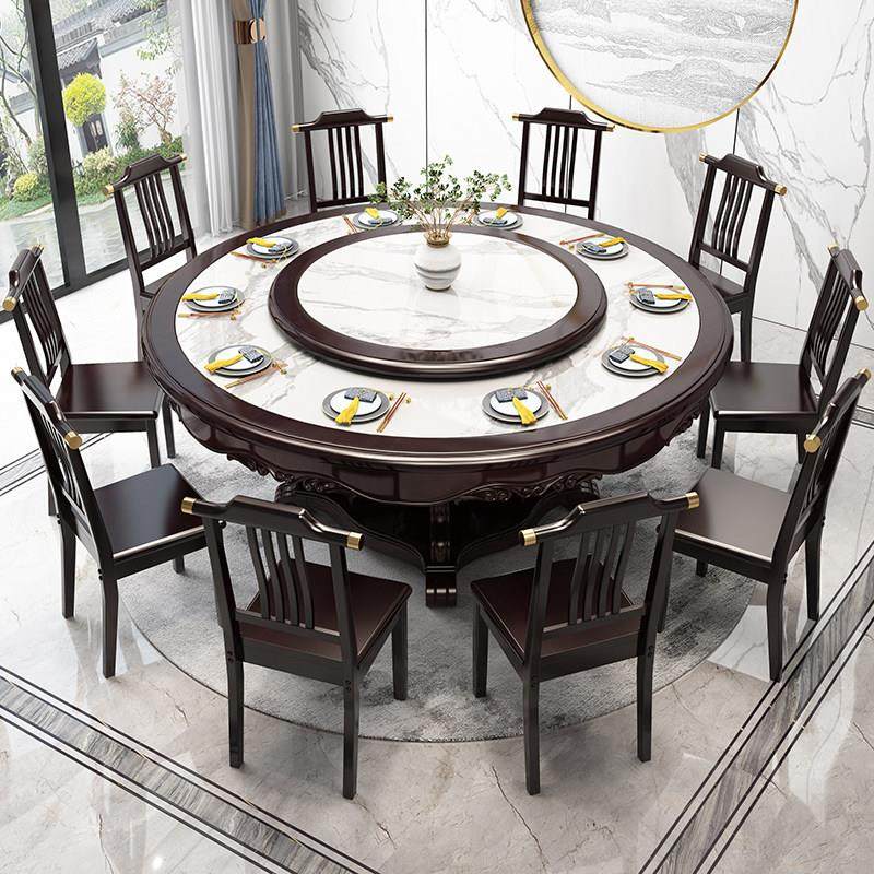 新中式实木岩板餐桌椅组合家用8/10人大圆形带转盘酒店餐厅吃饭桌,住宅家具,岩板餐桌,淘宝优惠券,粉丝福利购,淘宝优惠卷