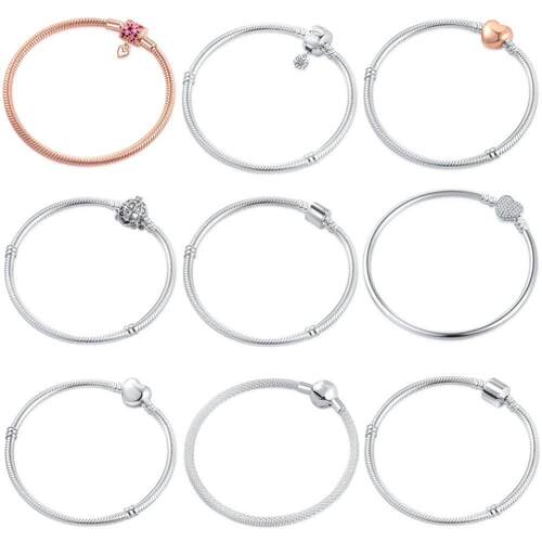 Bracelet Sterling Silver 925 Original 16-21CM Heart Round