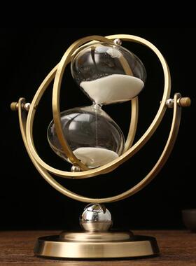 五金旋转地球仪沙漏计时器金属创意摆件家居礼品流沙工艺品装饰品