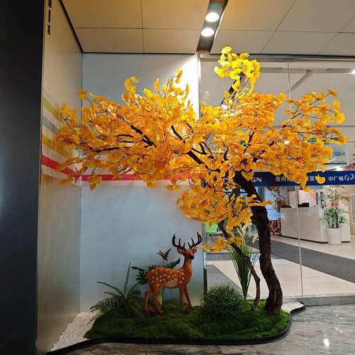 仿真银杏树假树橱窗秋天装饰造景室内外简约景观落地大型绿植摆件