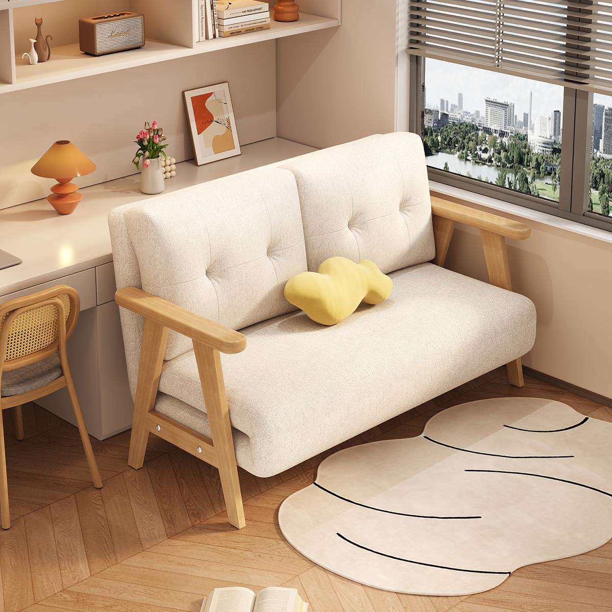 折叠两用沙发床实木小户型多功能单人沙发客厅躺睡伸缩床2026新款