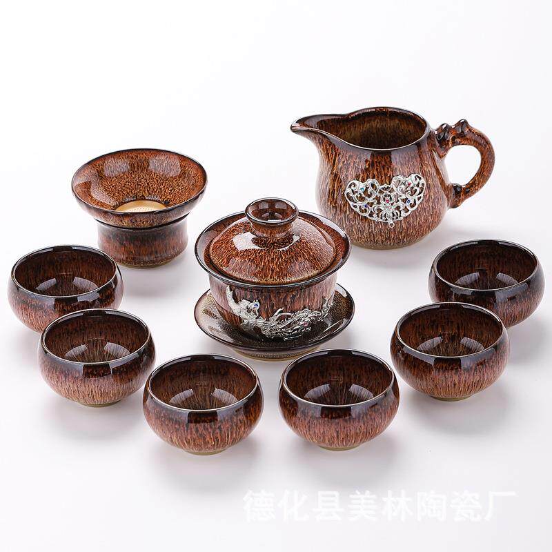 德化2026新款镶银轻奢高档泡茶壶茶水分离杯家用轻奢轻携茶具套装
