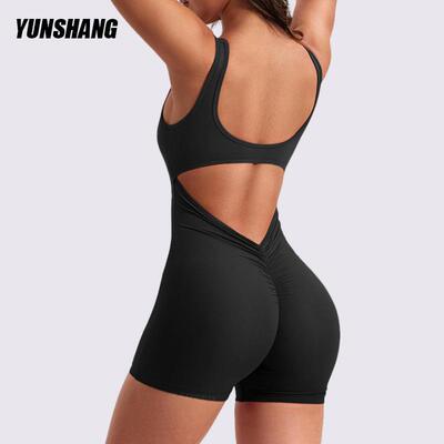 Women Cut Out Backless Ruched Romper Removable Chest Pad