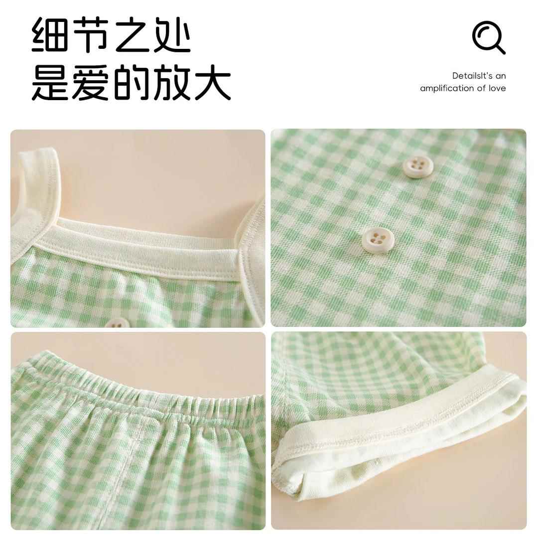 新款格子套装亲肤舒适婴幼童夏季薄款女宝无袖上衣短裤两件套套装