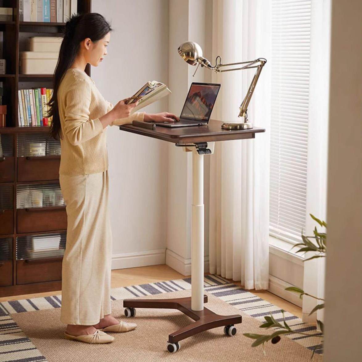 实木升降桌家用电脑桌可移动床边桌子办公学习桌简易折叠桌小桌子