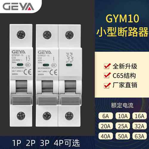 GEYA格亚C65空气开关2P 63A小型断路器6kA总闸25A家用40A GYM10