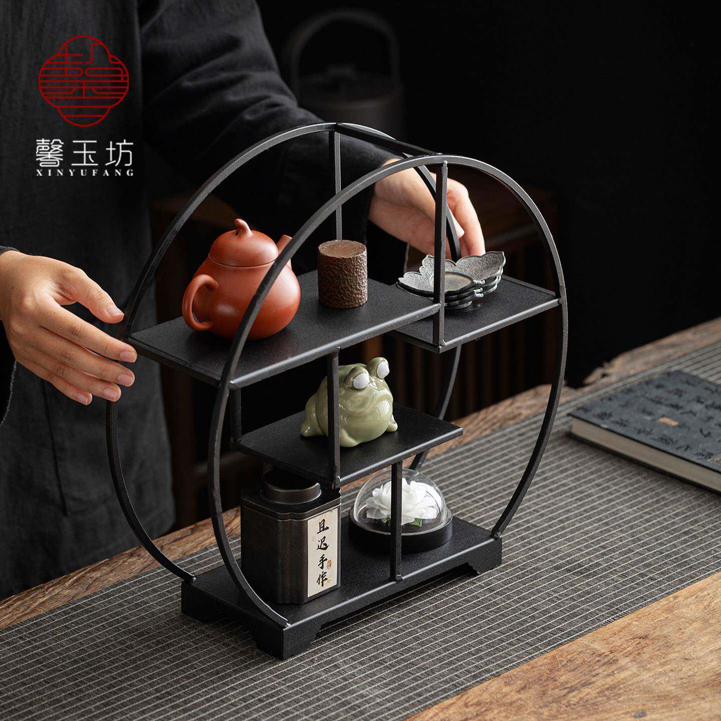 馨23-1279玉中式形铁坊艺小博古架茶室茶壶展圆示架置物架花纳艺