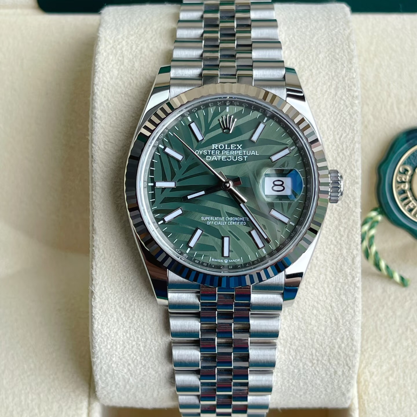 超值98新劳力士日志型棕榈绿m126234-0047自动机械36mm女手表正品