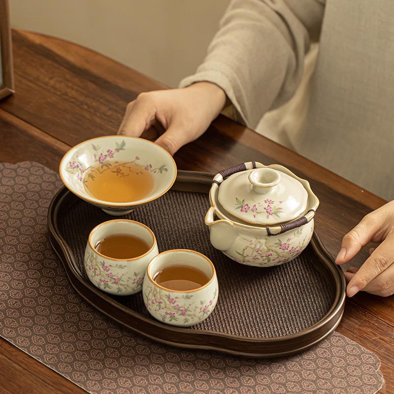 德化茶具汝窑手抓壶茶壶主人杯套装茶杯斗笠杯陶瓷茶盘家用办公装