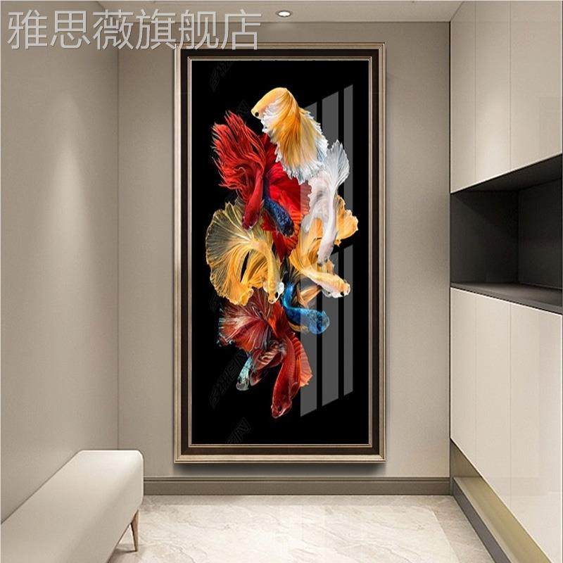 网红装孔雀鱼玄画关九竖版过现代轻画奢油欧式客厅走廊道饰画鱼图,家居饰品,现代装饰画,淘宝优惠券,粉丝福利购,淘宝优惠卷