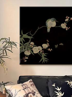 梢中古风卧喜上眉花鸟图客厅背景画墙装饰画中式玄关挂室YZ202310