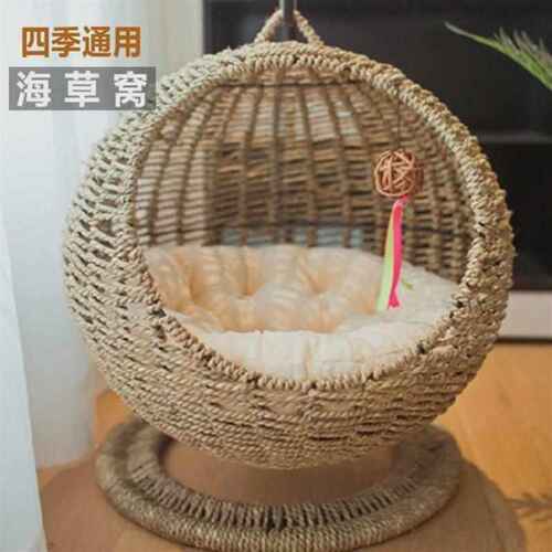 网红款半封闭式宠物吊床猫窝猫笼圆形猫吊猫床篮藤编夏季猫吊床