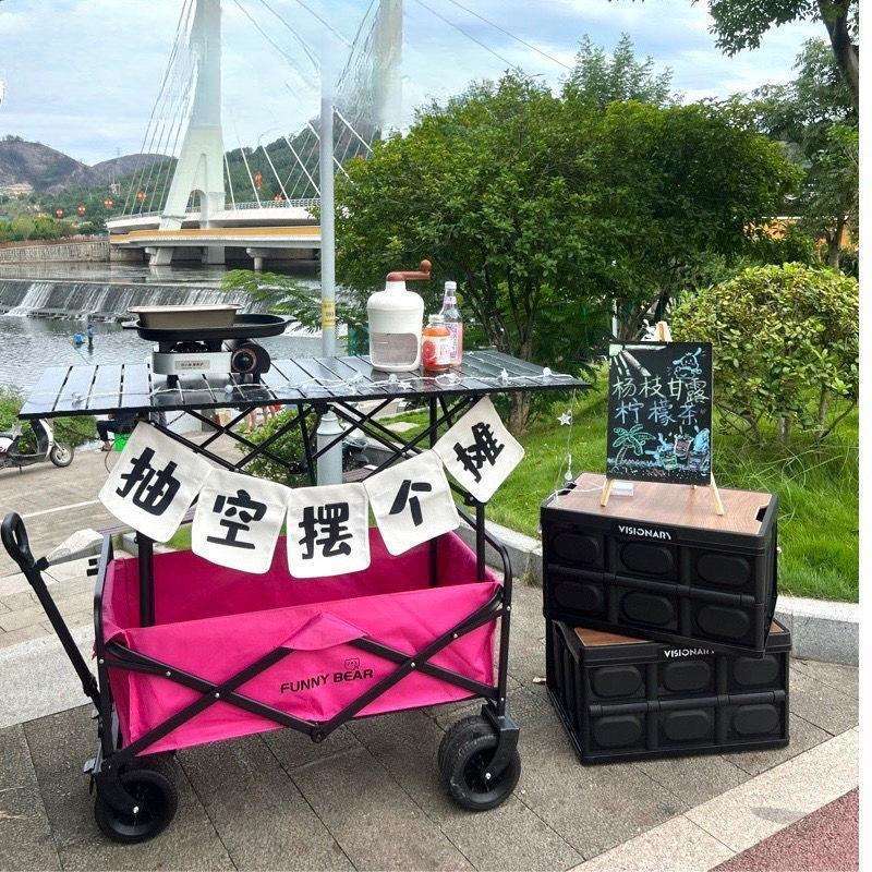 网红折叠摆摊车露营推车摆地摊小推车可升降折叠桌子户外野餐车铁