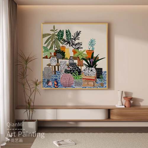 北欧抽象植物酒VNN店民宿餐厅代室现装饰画客厅玄关卧过道背景墙