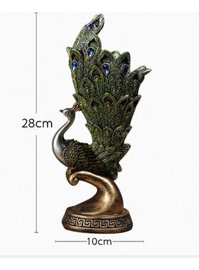 欧式风格仿古孔雀烛台客厅简约装饰树脂工艺品办公室桌面装饰摆件