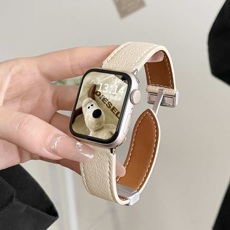 适用iwatchs9表带真皮s7磁吸扣s8苹果s6手表s5s4s3女生手表带小众