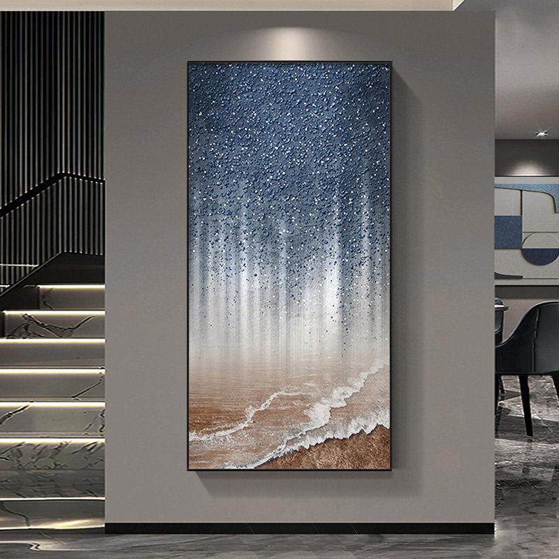 现代轻奢入户玄关装饰画星空抽象画肌理感走廊过道挂画正对门壁画