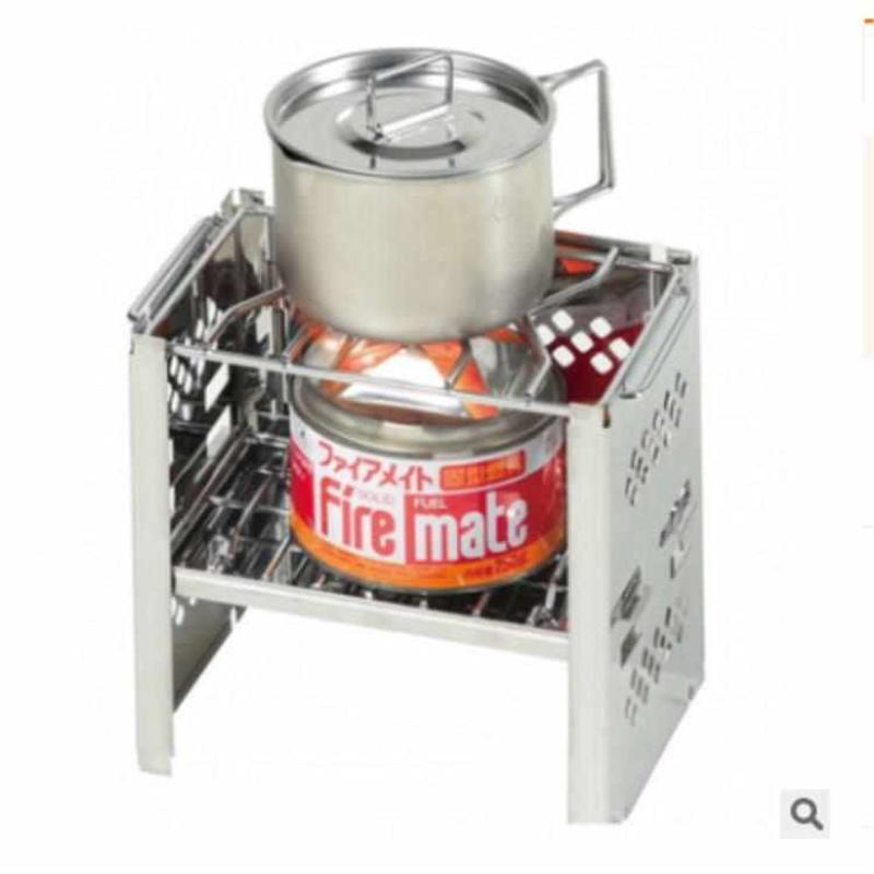 户外野营柴火炉日式方形焚火台四孔不锈钢折叠烧烤架点炭生火炉