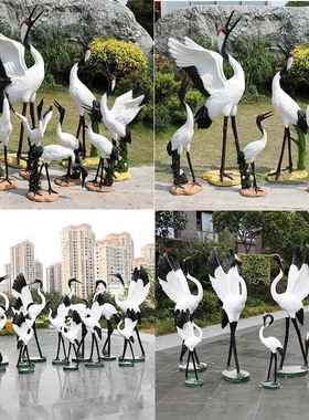 仿真仙鹤摆件户外玻璃钢白鹭鸟类雕塑园林庭院小区水池景观装饰品