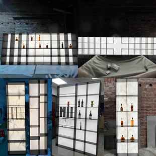 不锈钢发光背板柜定制实心钢板柜置物架压克力导光金属酒格展示柜