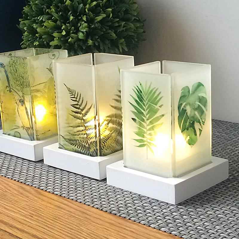 新品浪漫森系印画木底玻璃烛台浪漫烛光晚餐酒吧餐厅摆件多色