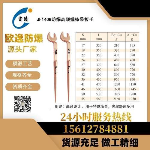 吉防牌 高颈撬棒开口扳手 尖尾 铝青铜 铍青铜
