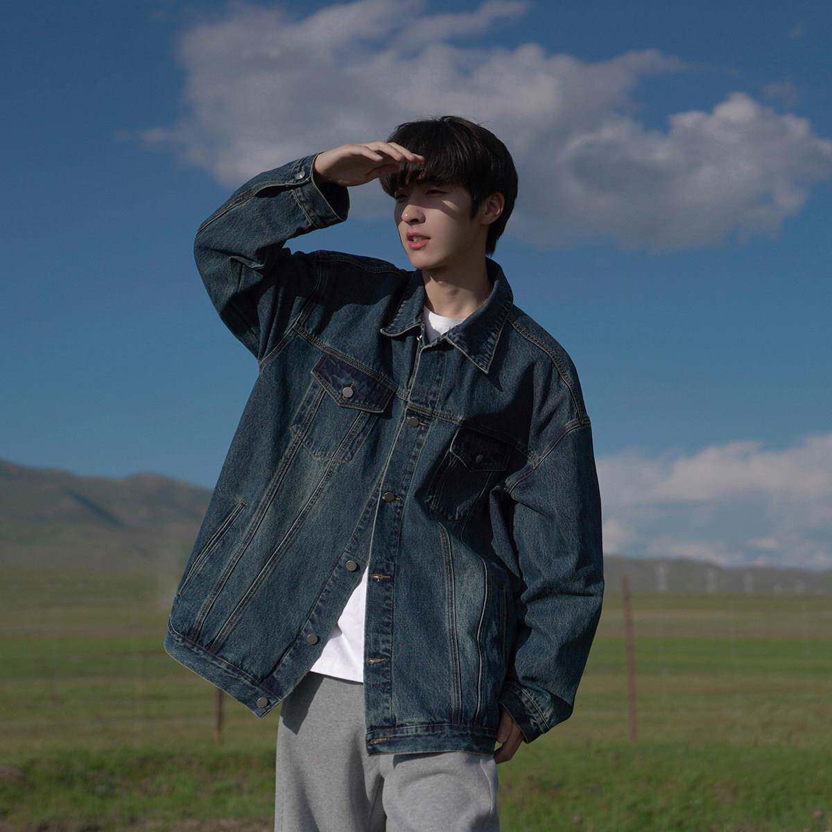 GOGOSOON春秋新款牛仔外套2025男生覆古夹克水洗休闲百搭上衣服潮