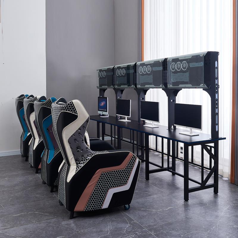 I新款电竞网4吧桌ZRQ网咖商拼用沙发双层电酒店防盗竞锁桌接连体