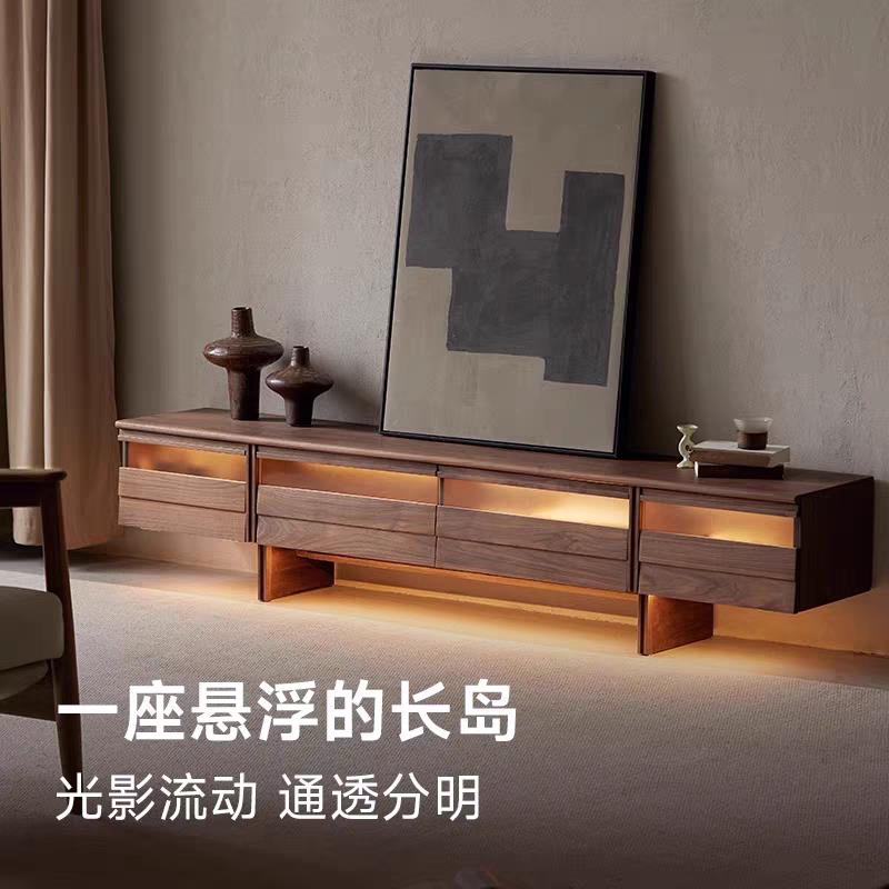 北美黑胡桃木电视柜意式极简客厅实木视听矮地柜北欧中古复古风