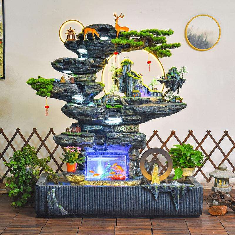 大型假山流水喷泉客厅花园庭院加湿造景装饰露台鱼池落地山水摆件