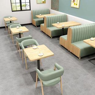 网红奶茶甜品店咖啡汉堡小吃烤肉西餐厅书吧靠墙沙发桌椅组合木