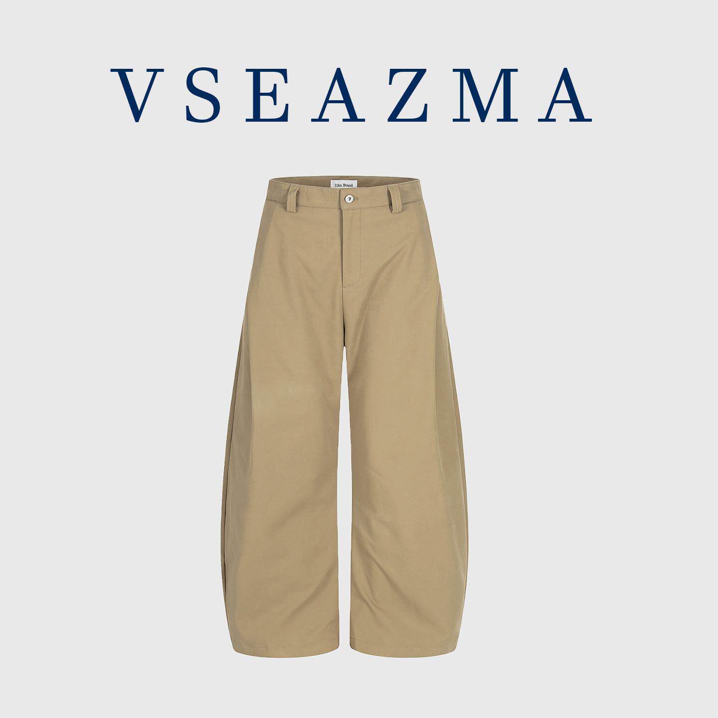 VSEAZMA 美式覆古卡其色廓形弯刀裤男女百搭宽松垂感休闲工装长裤