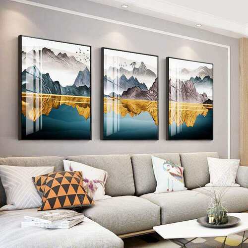 海景三画客厅装饰景画画现代简约大气晶瓷三联联山水壁风景沙发背