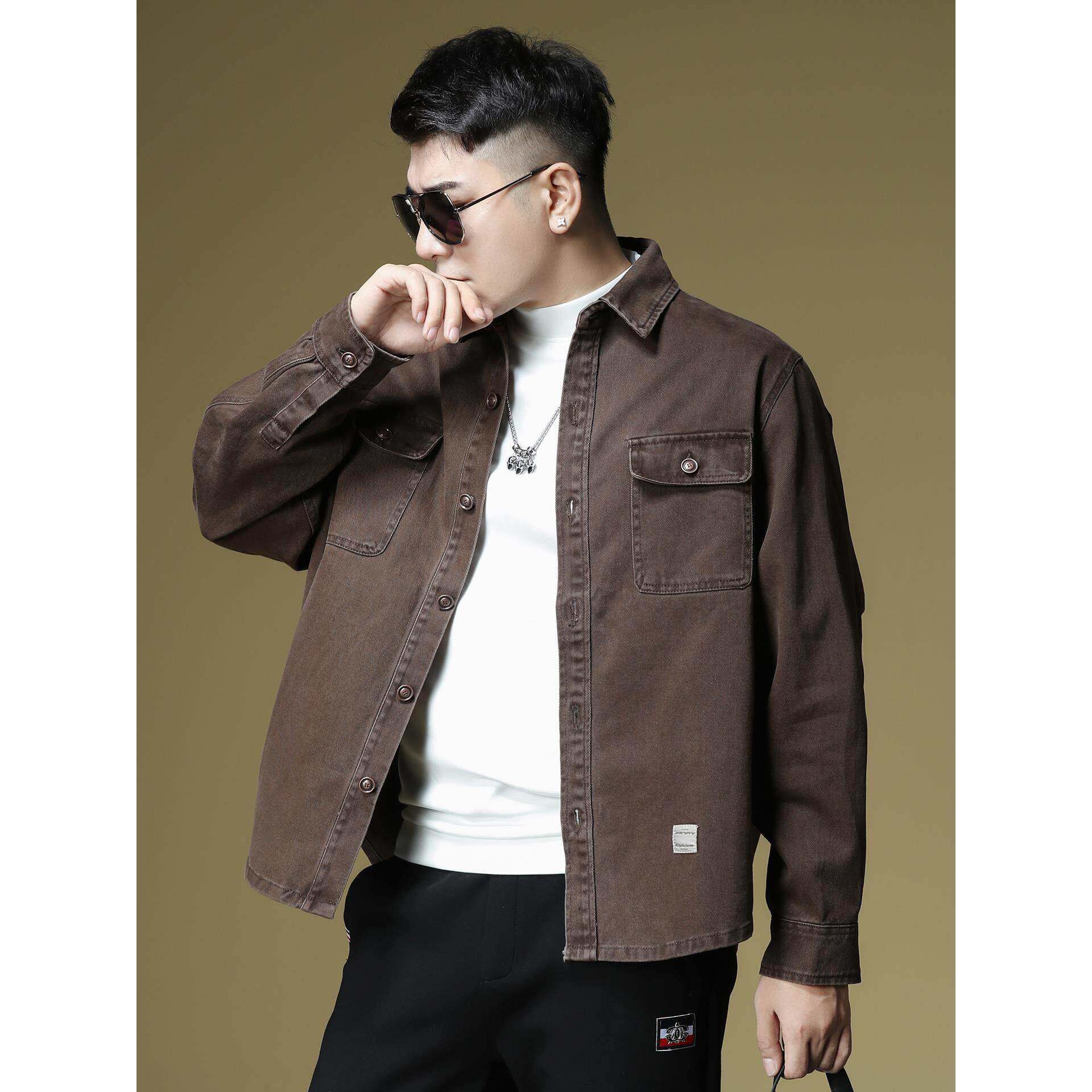 高端水洗牛仔外套男士秋冬新款潮牌宽松休闲百搭时尚翻领工装夹克