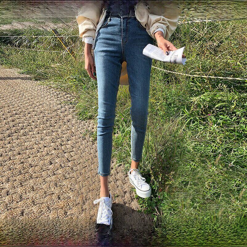 专柜牛仔裤女2025秋冬季新款高腰修身显瘦显高九分紧身小脚铅笔裤