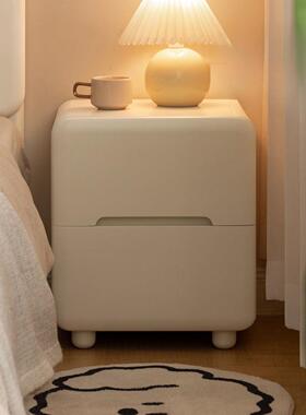白色奶油风家用卧室小型收纳床边柜窄型抽屉柜实木床头柜