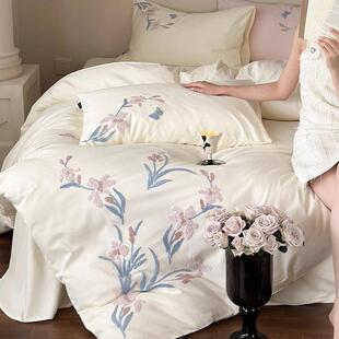 小清新100S秋冬全棉磨毛四件套少女刺绣花卉被套床单1.8m床上用品