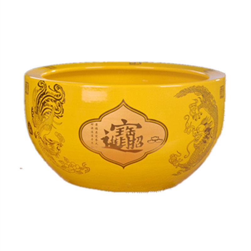 聚宝盆纯黄色招财聚财鱼缸家用装饰品景德镇陶瓷乔迁开业旺财礼品