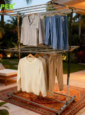 不锈钢阳家台花园折叠外衣架落地晾式室内用MRD-8052挂衣架收纳东