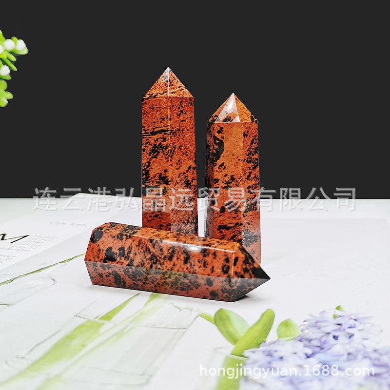 弘晶远水晶 天然红曜石六棱柱红目岩石水晶单尖柱摆件厂家