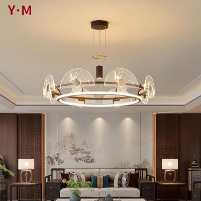 新中式客厅吊灯简约中国风书房卧室灯别墅圆形创意餐厅吊灯具3159