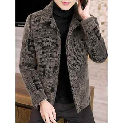羊绒毛呢外套男冬季新款高端加棉加厚修身短款男士翻领呢子大衣潮
