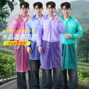 雨衣 加厚长款 采茶pvc连体式 印花水晶 牛筋雨衣批发 波点连体雨衣