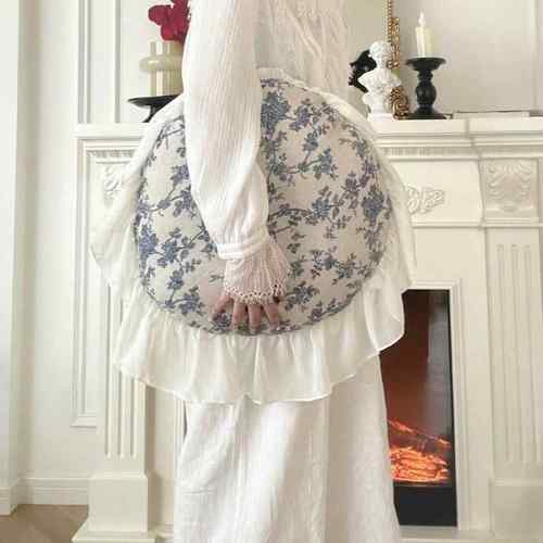 中式风复古青花瓷小碎花荷叶花边抱枕沙发靠垫靠枕装饰布艺腰枕