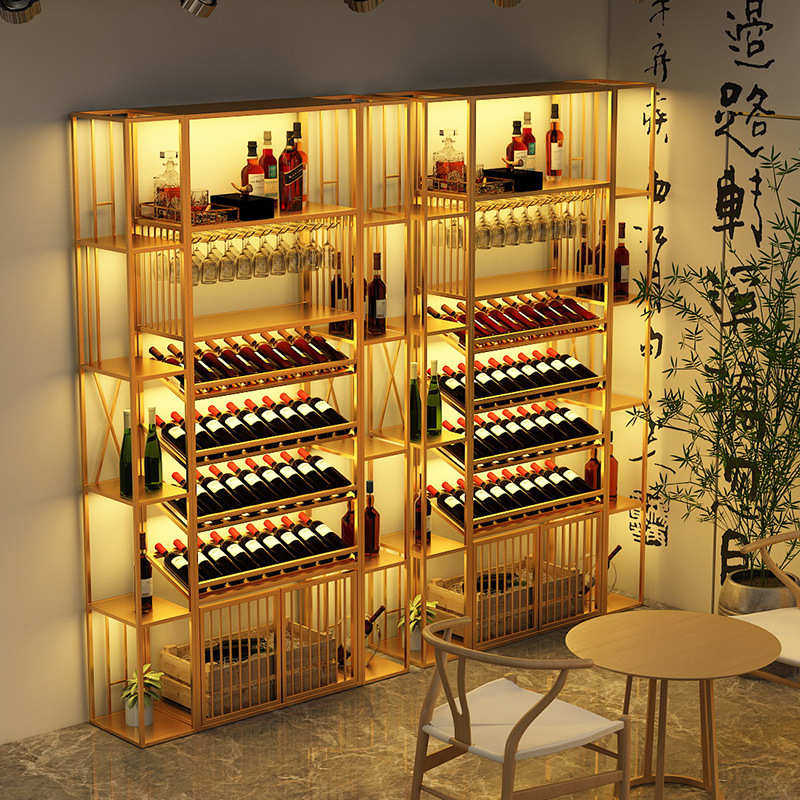 酒庄红酒柜展示架铁艺落地式葡萄酒陈列创意发光多层酒架子置物架