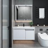 新款 奶油白全不锈钢浴室柜组合卫生间洗手洗脸盆陶瓷一体盆洗漱台